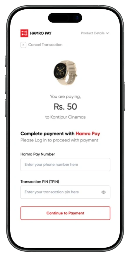 Hamro Pay Mobile Checkout UI Mockup
